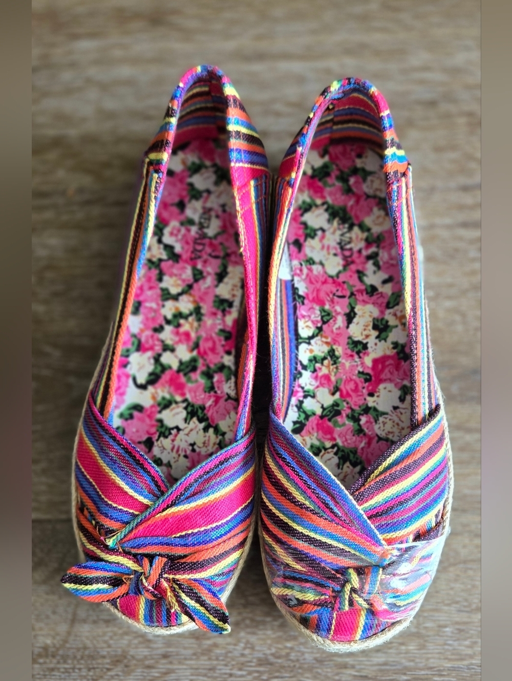 Nevada Striped Canvas Espadrille Flats - Size 7